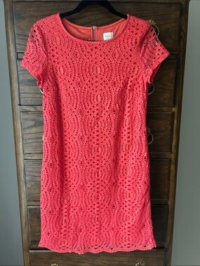 Chico's Coral Crochet Sheath Dress, Size 0.5